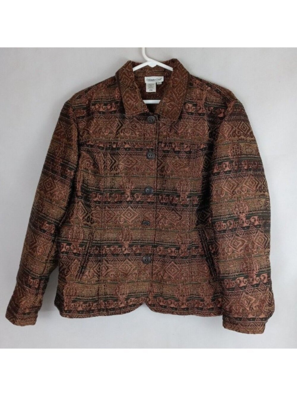 Coldwater Creek Women's Brown Jacket With Beautiful Designs & Button Accents PXL